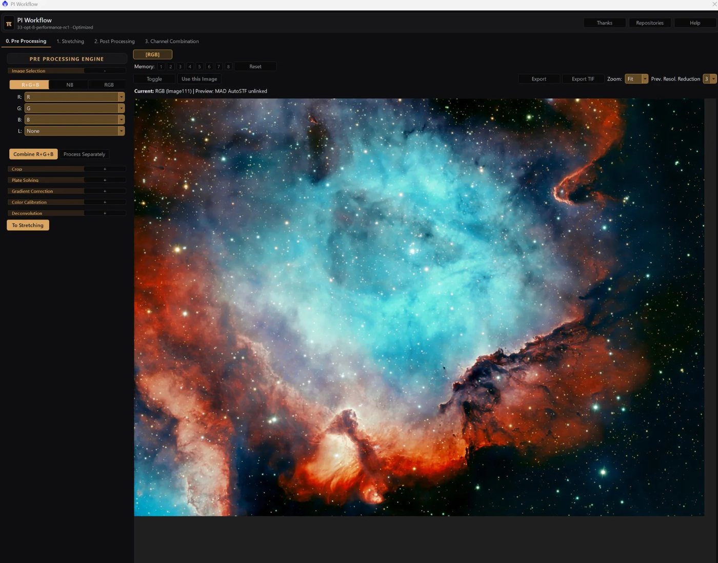 PI Workflow in PixInsight, pre-processing tab